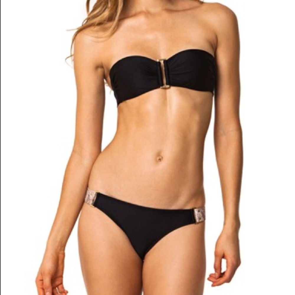 NWT VIX “Ella Detailed” Black Snake Print Bikini Bottoms – Size XS